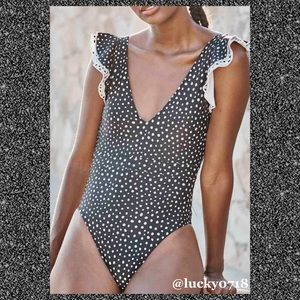 Summersalt Black White Polka Dot Backflip Ruffled Bathing Suit Sz 6